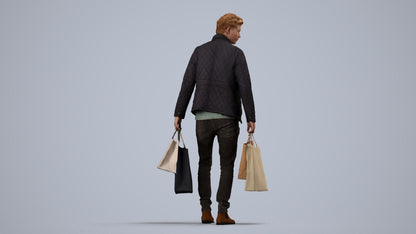 3D scanned man shopping casual, photorealistic archviz people for Enscape and SketchUp, side view render