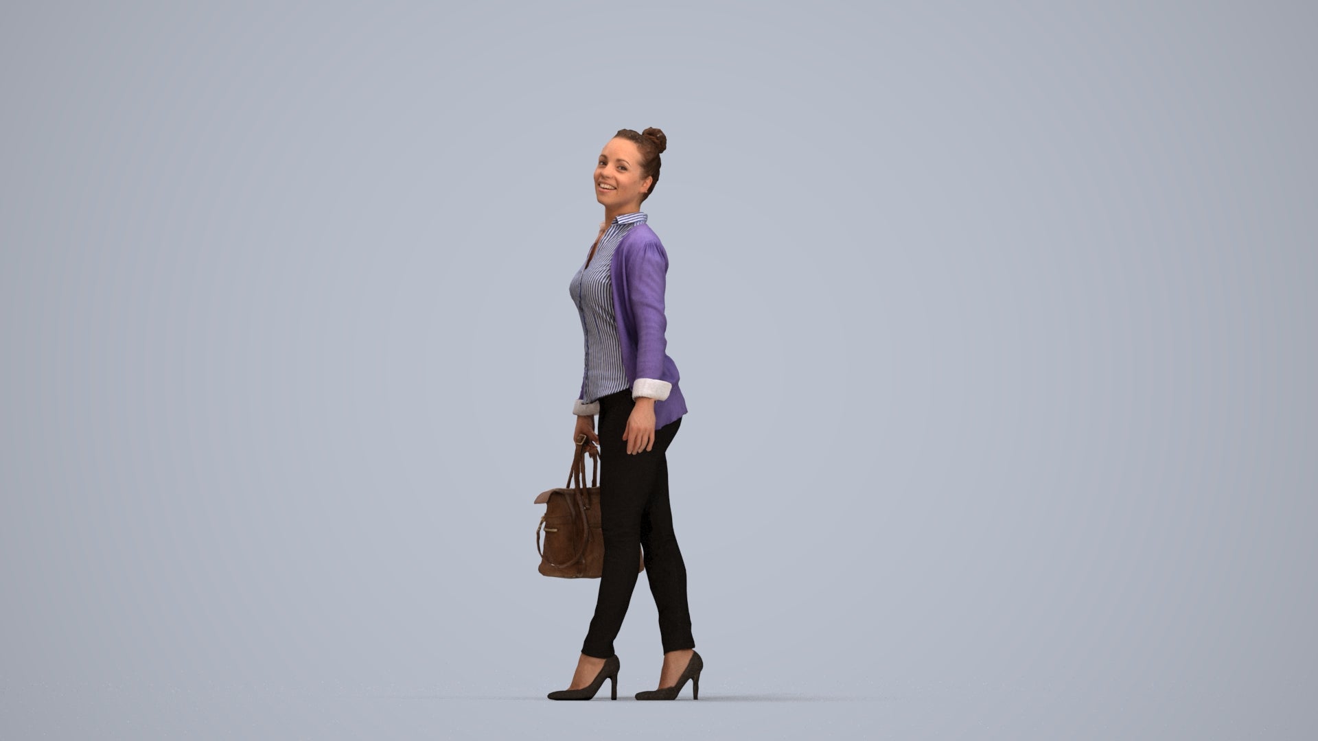 realistic 3D human woman business walking, archviz people FBX OBJ for Blender, top-down view render