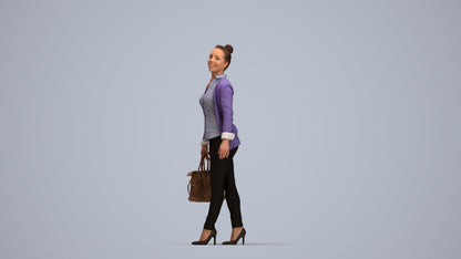 realistic 3D human woman business walking, archviz people FBX OBJ for Blender, top-down view render