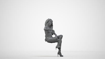 3D people model woman casual sitting, scanned human for 3ds Max rendering, wireframe side view