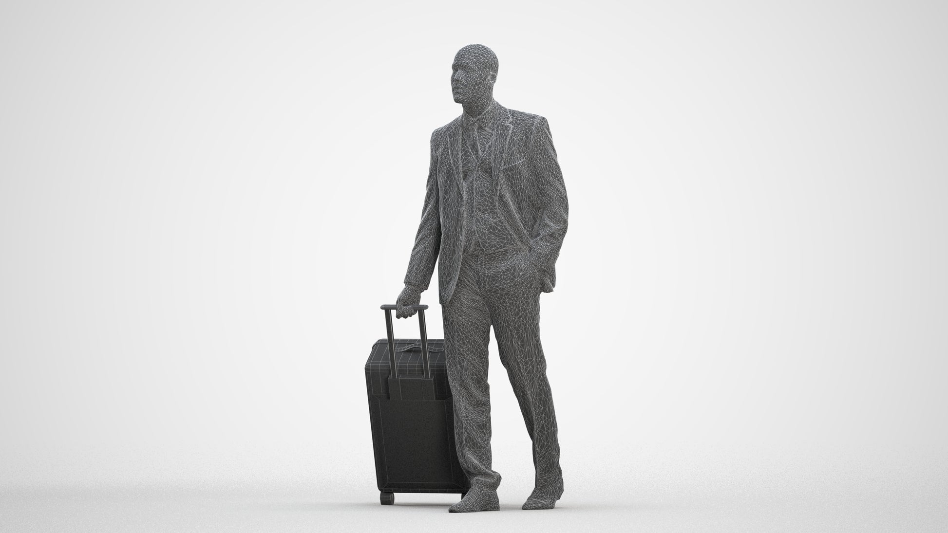 3D people model man business, scanned human for 3ds Max rendering, three-quarter front view render