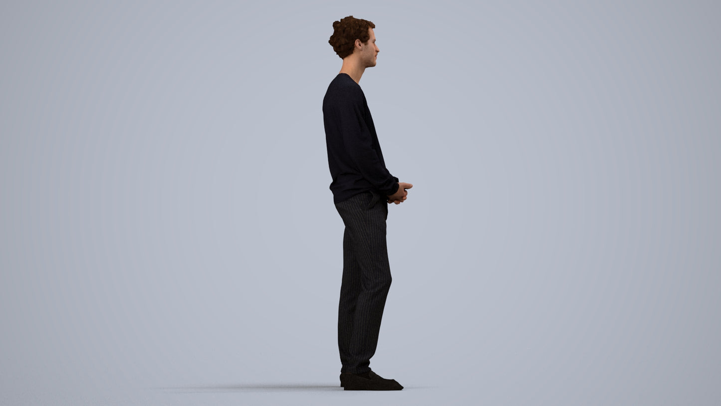 scanned 3D man casual standing, photogrammetry people for Enscape and V-Ray, side view render