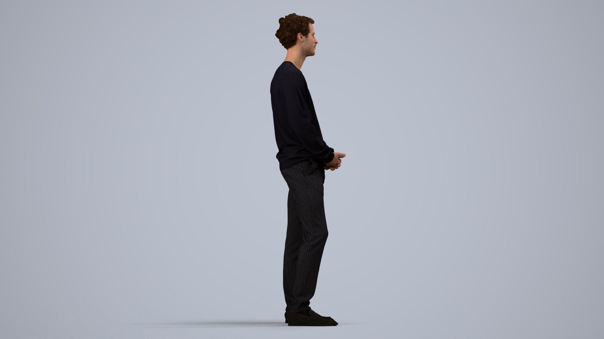scanned 3D man casual standing, photogrammetry people for Enscape and V-Ray, side view render