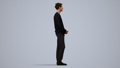 scanned 3D man casual standing, photogrammetry people for Enscape and V-Ray, side view render