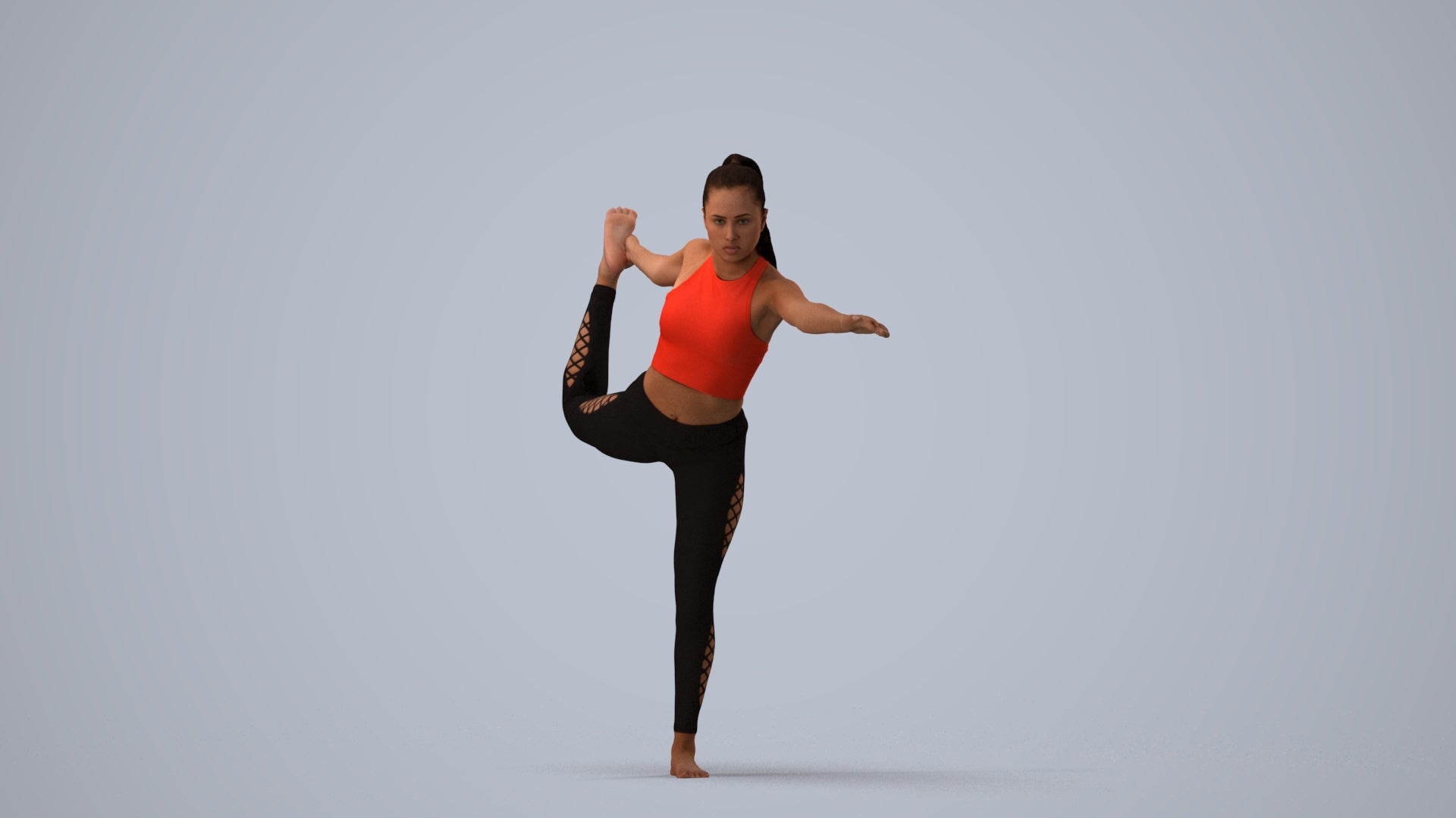 3D scanned woman sport, photorealistic archviz people for Enscape and SketchUp, three-quarter view render