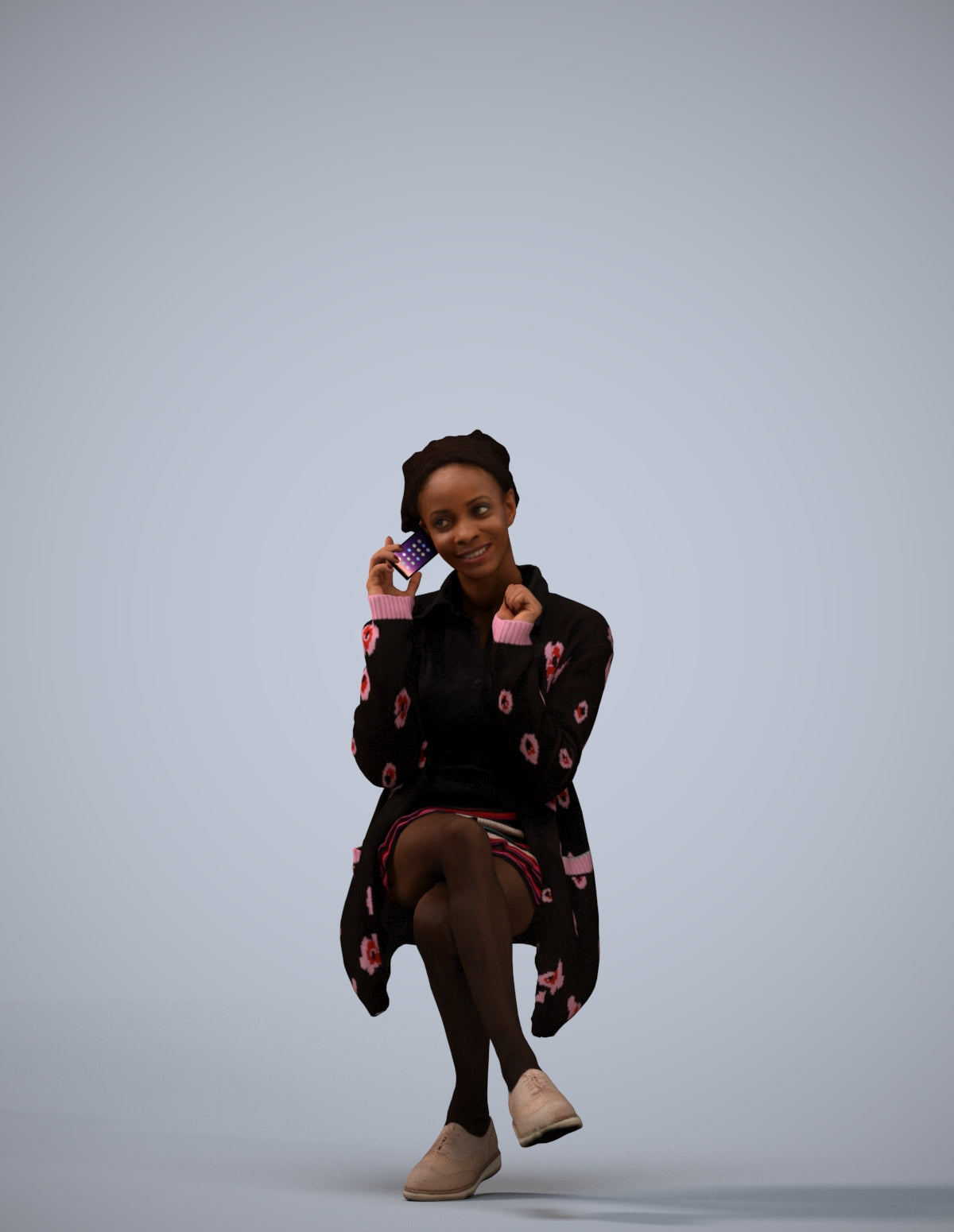 realistic 3D human woman casual sitting, archviz people FBX OBJ for Blender