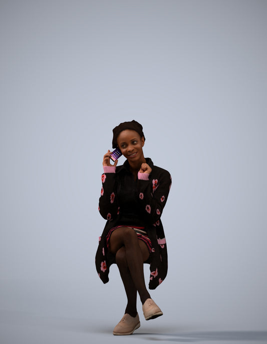 realistic 3D human woman casual sitting, archviz people FBX OBJ for Blender