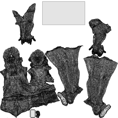 3D people model girl casual standing, scanned human for 3ds Max rendering, wireframe top-down view