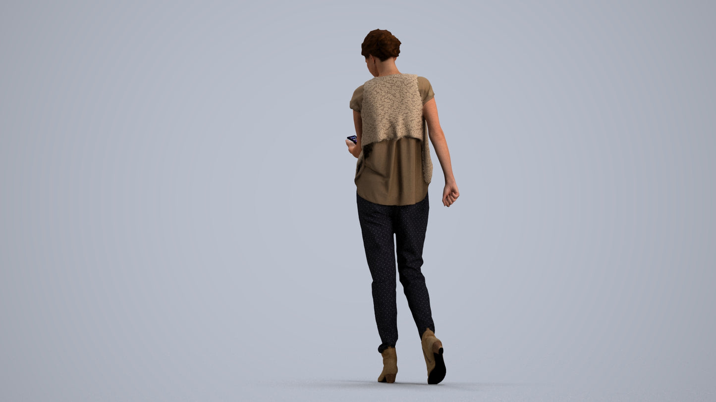 3D scanned woman standing casual, photorealistic archviz people for Enscape and SketchUp, front view render