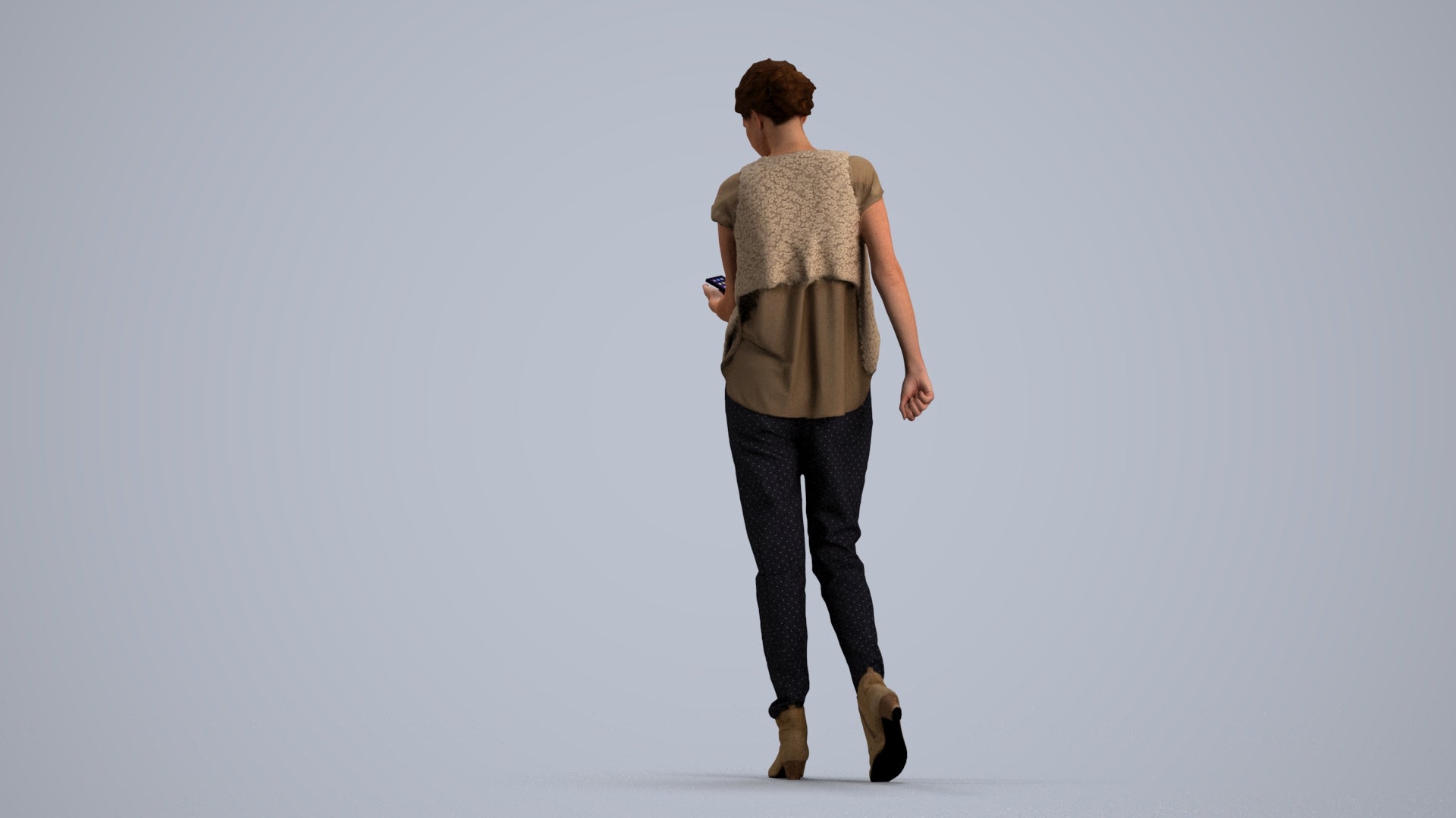 3D scanned woman standing casual, photorealistic archviz people for Enscape and SketchUp, front view render