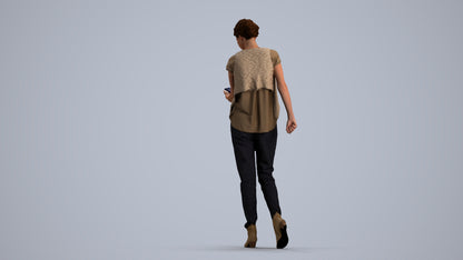 3D scanned woman standing casual, photorealistic archviz people for Enscape and SketchUp, front view render
