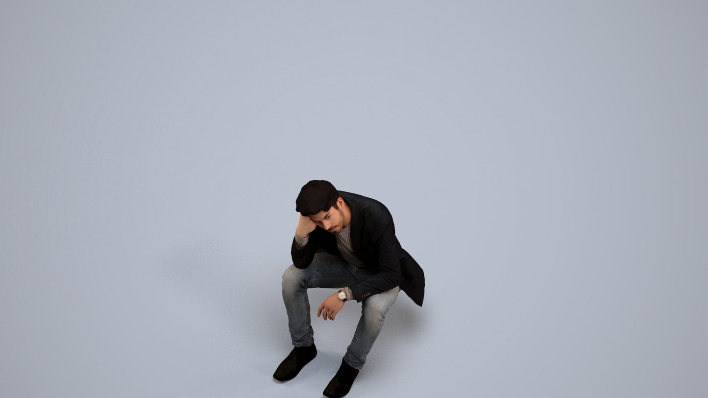 3D human model man casual business, photogrammetry scanned person for archviz, back view render