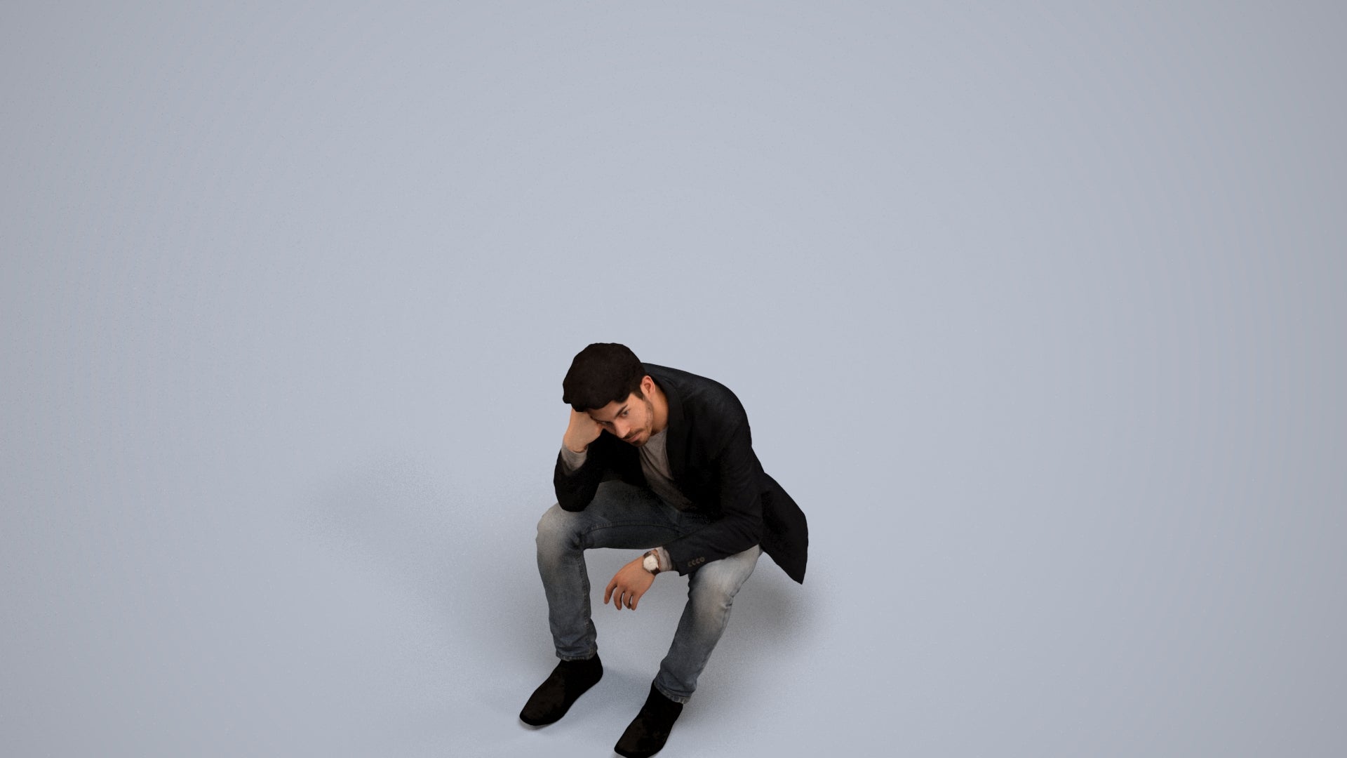 3D human model man casual business, photogrammetry scanned person for archviz, back view render