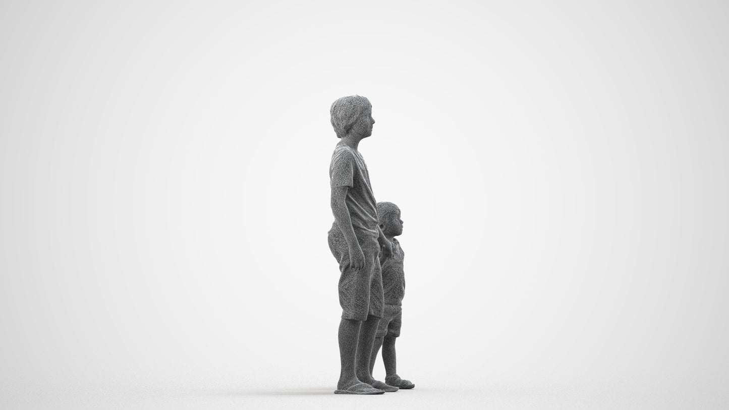 realistic 3D human boy casual kids, archviz people FBX OBJ for Blender, wireframe side view