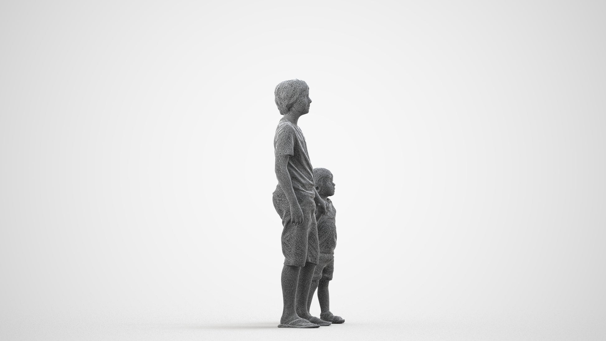 realistic 3D human boy casual kids, archviz people FBX OBJ for Blender, wireframe side view