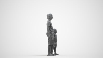 realistic 3D human boy casual kids, archviz people FBX OBJ for Blender, wireframe side view