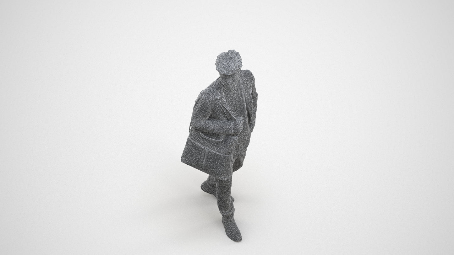 photogrammetry 3D man business standing, realistic human model archviz FBX, wireframe three-quarter view