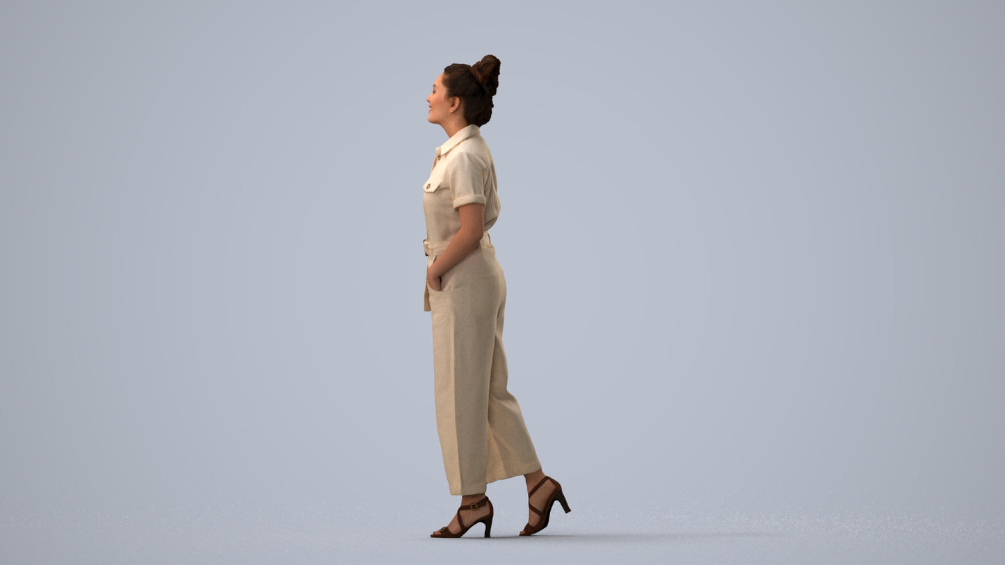 photogrammetry 3D woman formal walking, realistic human model archviz FBX, three-quarter view render