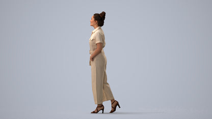 photogrammetry 3D woman formal walking, realistic human model archviz FBX, three-quarter view render