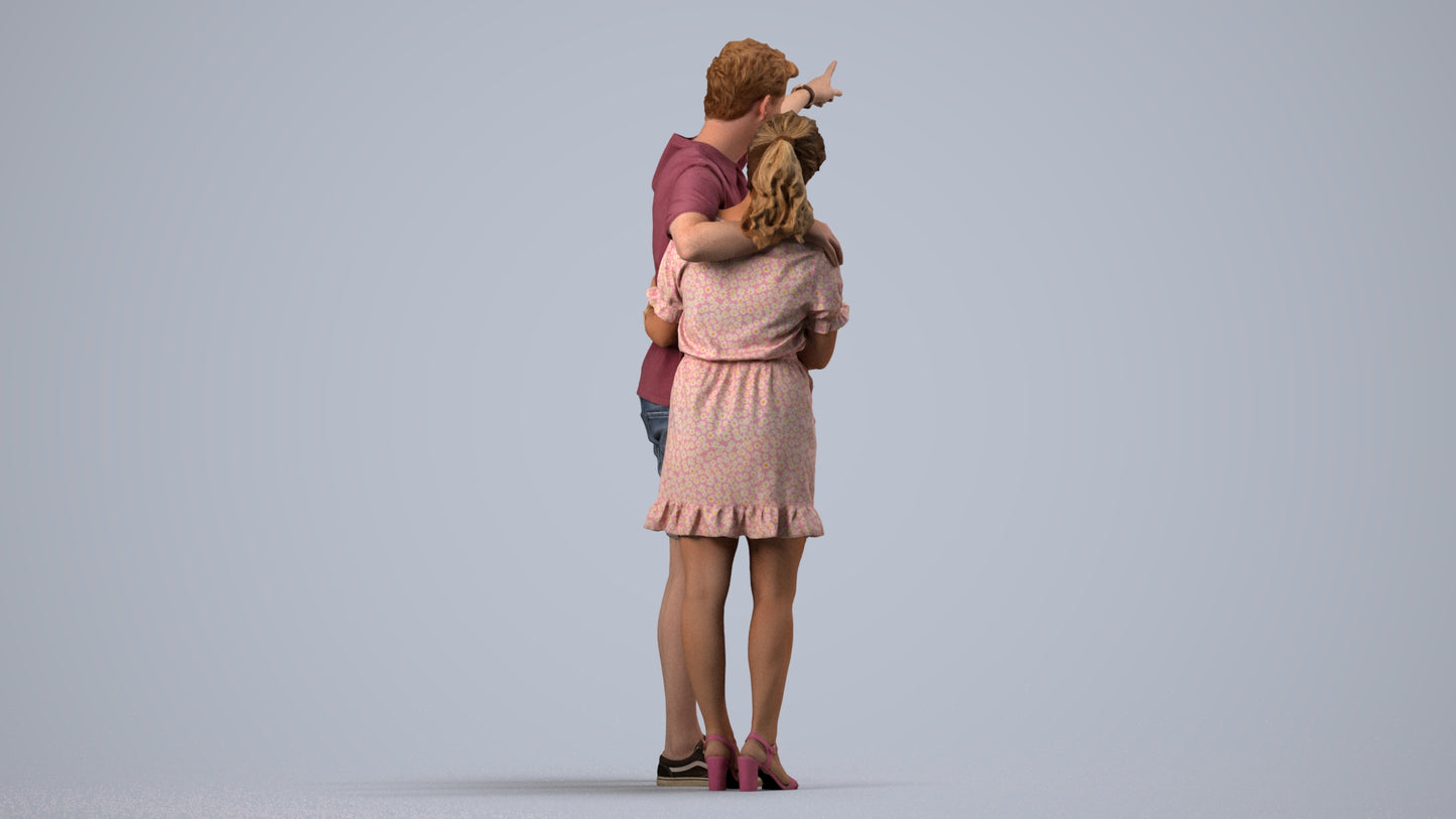 scanned 3D woman casual couple, photogrammetry people for Enscape and V-Ray, side view render