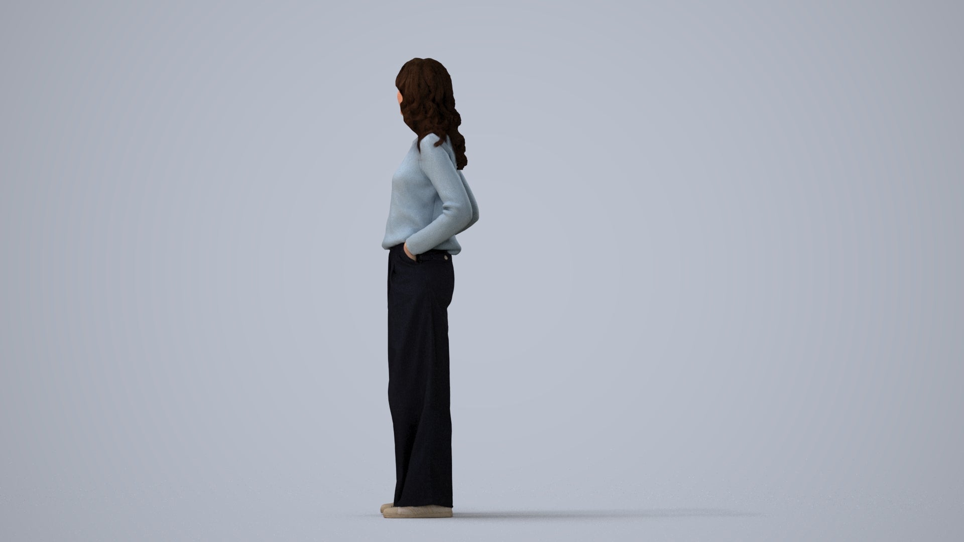 scanned 3D woman casual standing, photogrammetry people for Enscape and V-Ray, three-quarter view render