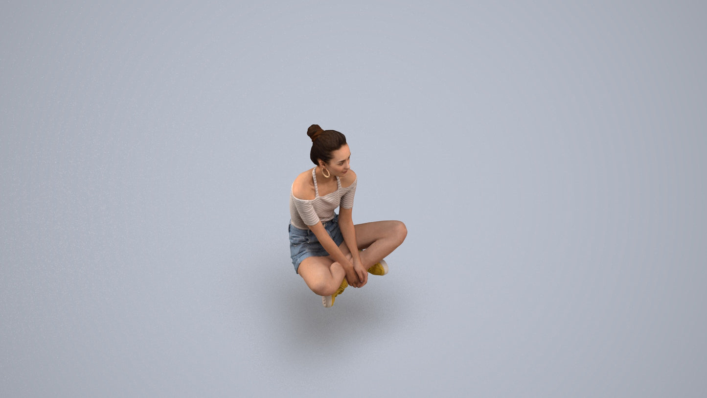 scanned 3D woman casual sitting, photogrammetry people for Enscape and V-Ray, back view render