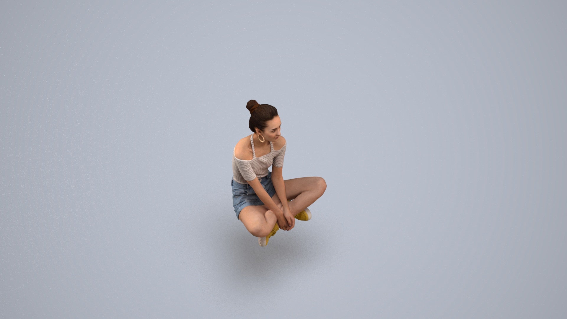 scanned 3D woman casual sitting, photogrammetry people for Enscape and V-Ray, back view render