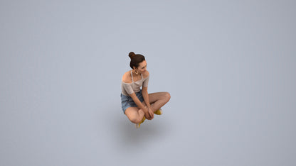 scanned 3D woman casual sitting, photogrammetry people for Enscape and V-Ray, back view render