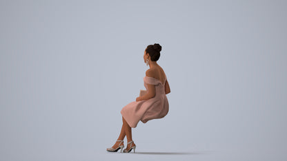 3D human model woman formal, photogrammetry scanned person for archviz, three-quarter view render