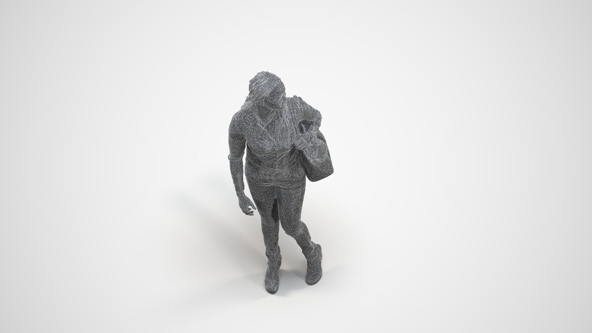 3D people model woman casual walking, scanned human for 3ds Max rendering, wireframe three-quarter view