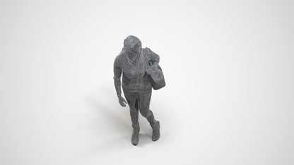 3D people model woman casual walking, scanned human for 3ds Max rendering, wireframe three-quarter view