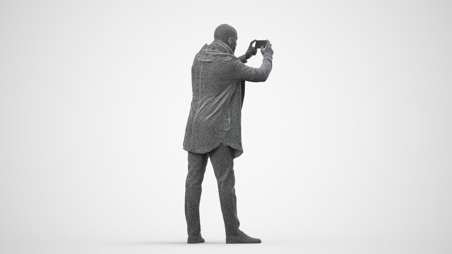 realistic 3D human man casual standing, archviz people FBX OBJ for Blender, wireframe side view