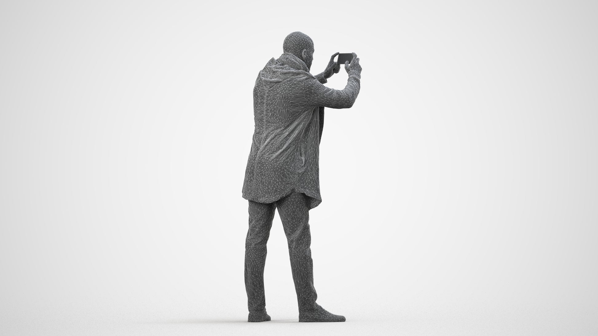 realistic 3D human man casual standing, archviz people FBX OBJ for Blender, wireframe side view