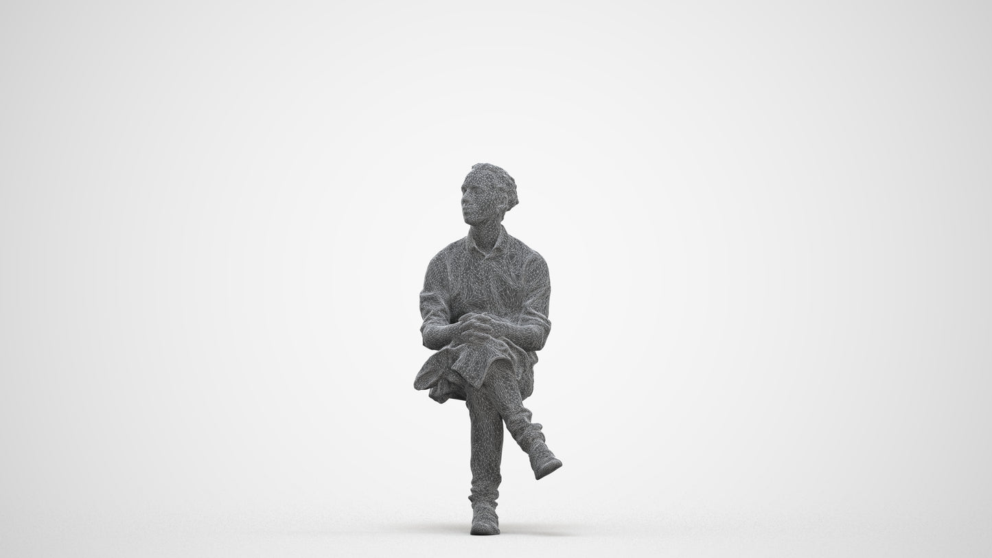 3D scanned man sitting casual, photorealistic archviz people for Enscape and SketchUp, three-quarter front view render