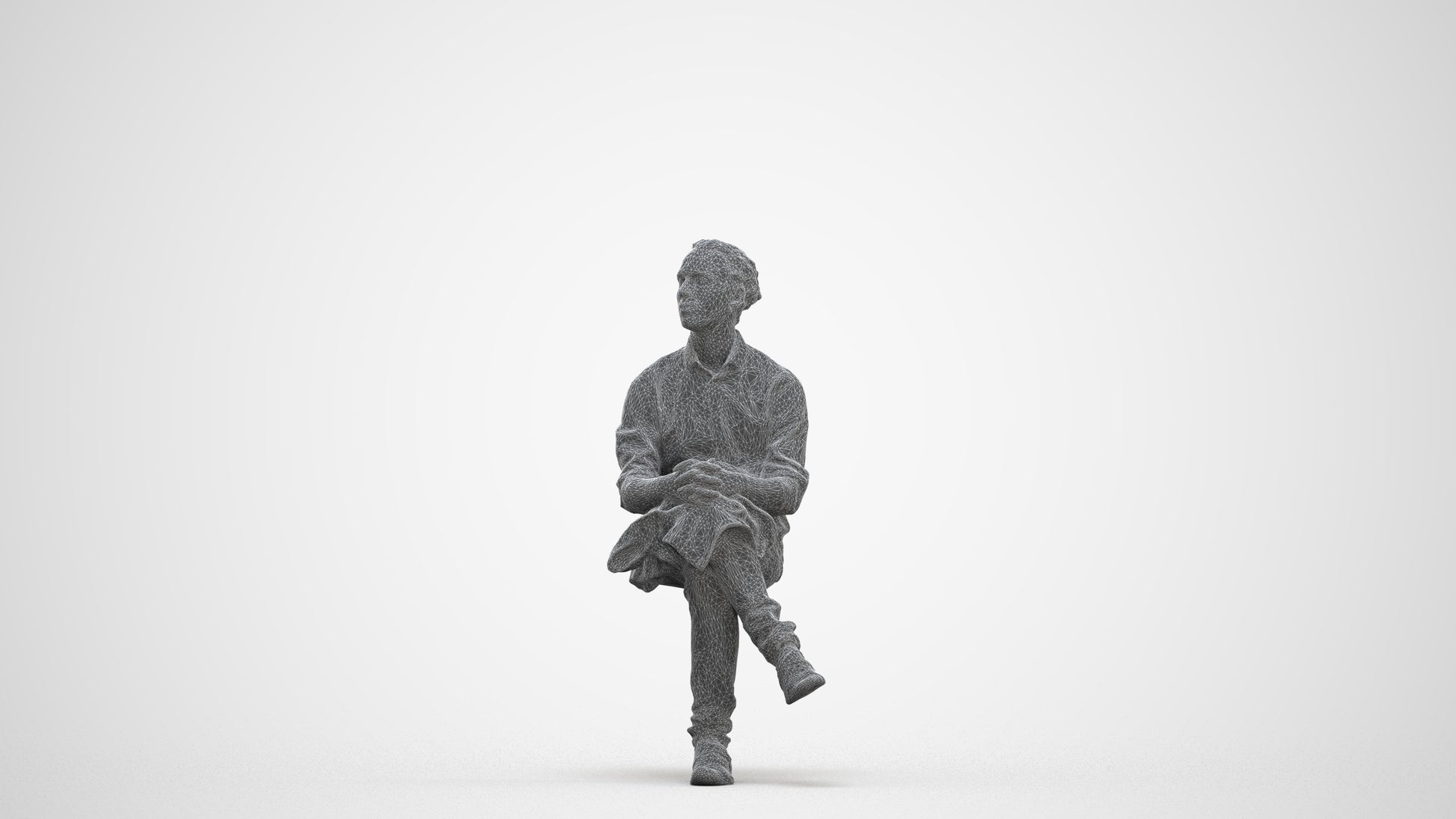 3D scanned man sitting casual, photorealistic archviz people for Enscape and SketchUp, three-quarter front view render