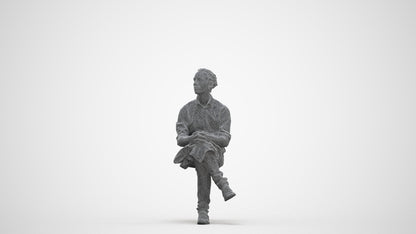 3D scanned man sitting casual, photorealistic archviz people for Enscape and SketchUp, three-quarter front view render