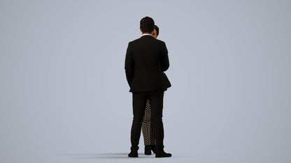 3D human model woman casual business, photogrammetry scanned person for archviz, side view render
