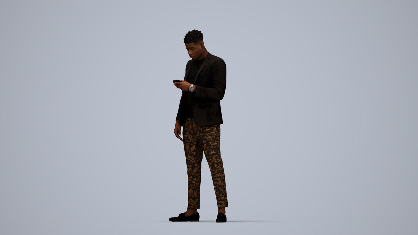 3D people model man casual standing, scanned human for 3ds Max rendering, top-down view render