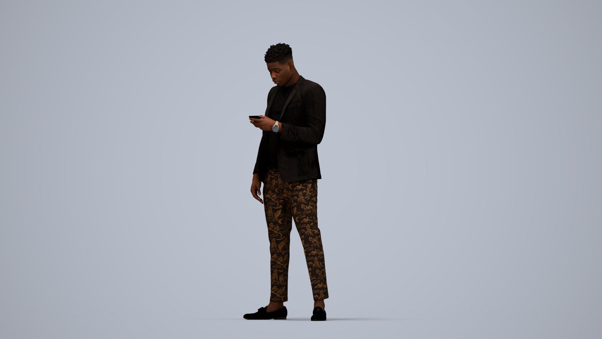 3D people model man casual standing, scanned human for 3ds Max rendering, top-down view render