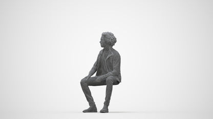 scanned 3D man casual sitting, photogrammetry people for Enscape and V-Ray, wireframe back view