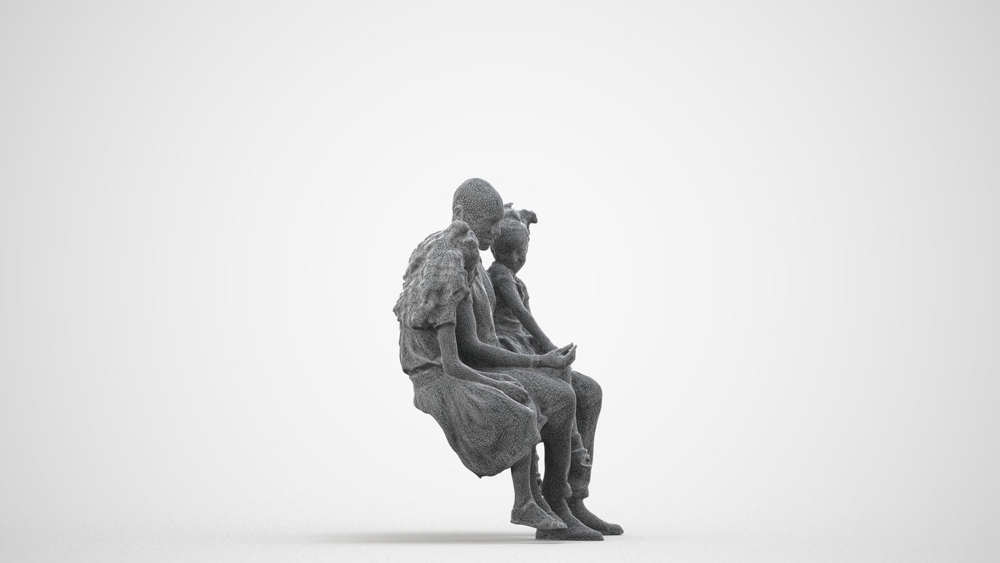 realistic 3D girl casual kids, scanned archviz people for Blender and 3ds Max, wireframe side view