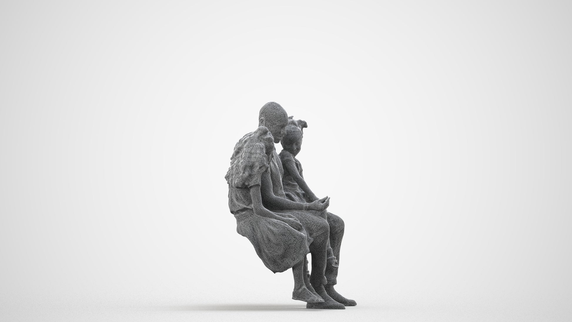 realistic 3D girl casual kids, scanned archviz people for Blender and 3ds Max, wireframe side view