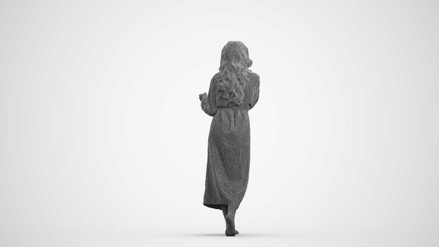 realistic 3D woman casual bathroom, scanned archviz people for Blender and 3ds Max, wireframe front view