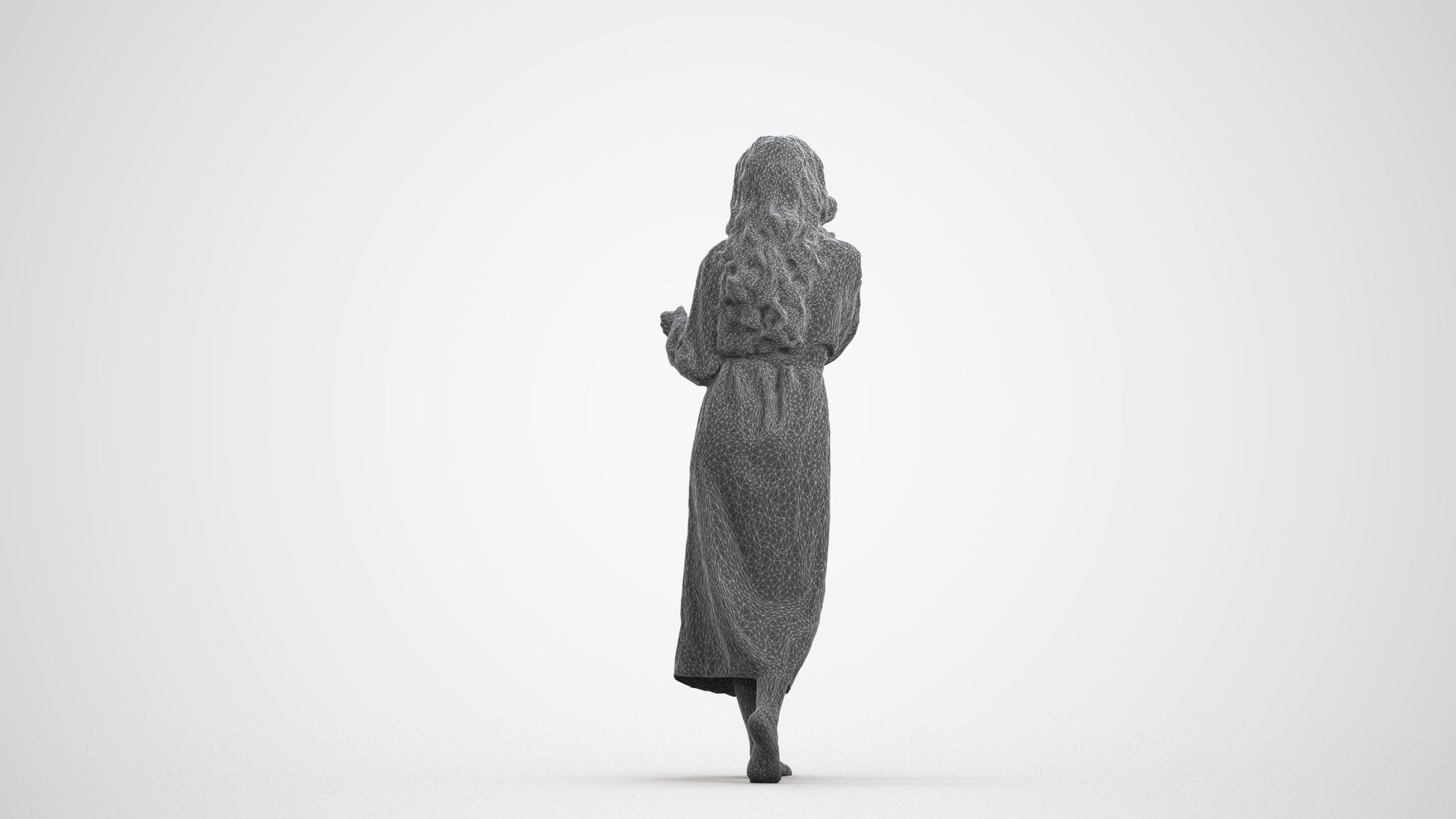 realistic 3D woman casual bathroom, scanned archviz people for Blender and 3ds Max, wireframe front view