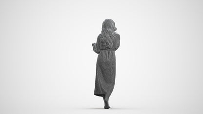 realistic 3D woman casual bathroom, scanned archviz people for Blender and 3ds Max, wireframe front view