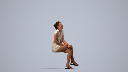 realistic 3D human woman casual sitting, archviz people FBX OBJ for Blender, side view render