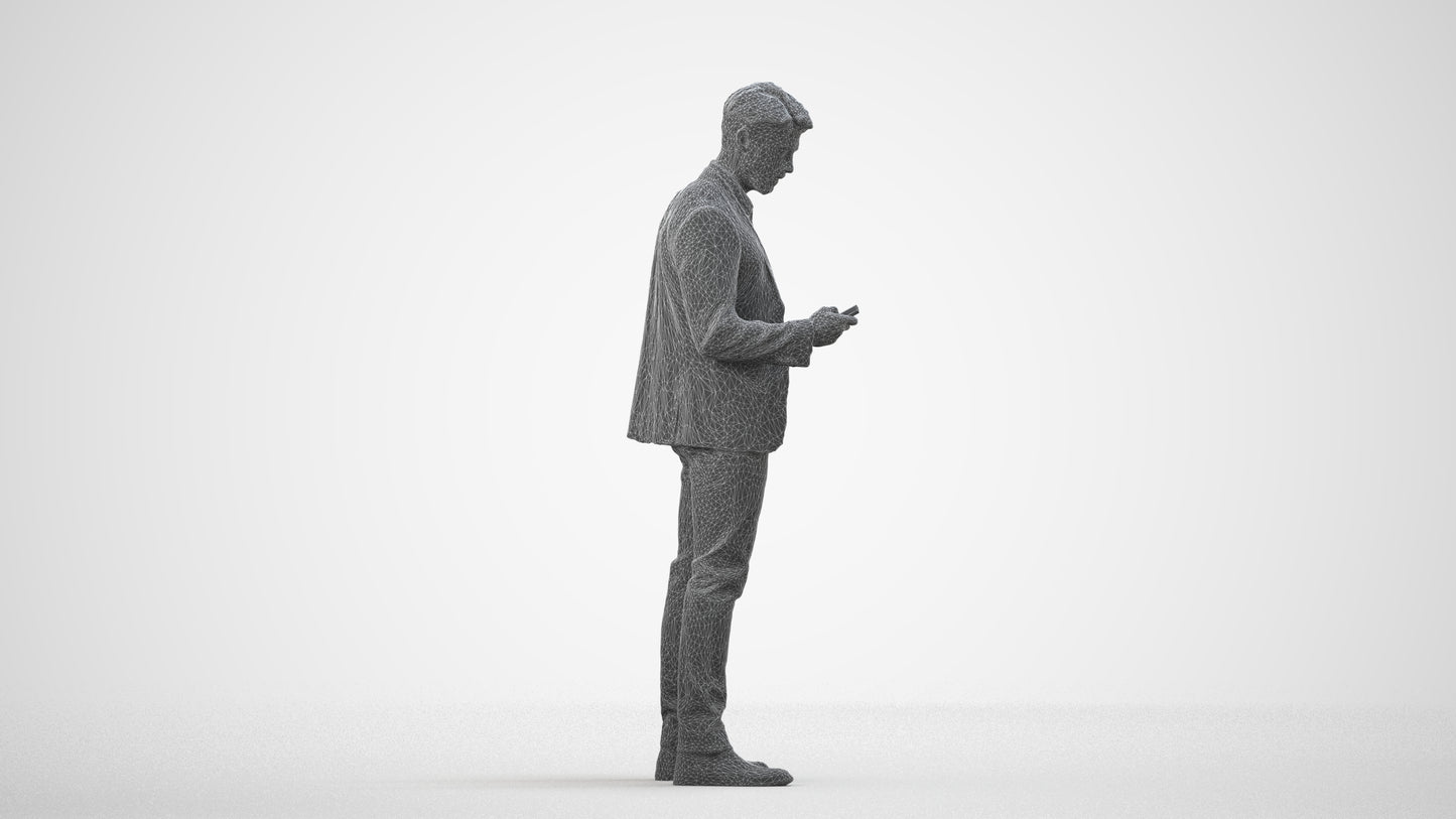 realistic 3D human man business, archviz people FBX OBJ for Blender, wireframe side view