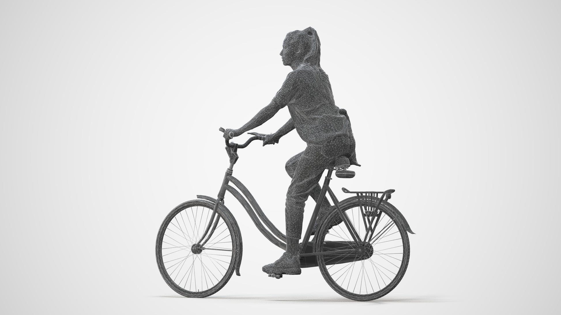 3D human model woman casual cycling, photogrammetry scanned person for archviz, square thumbnail