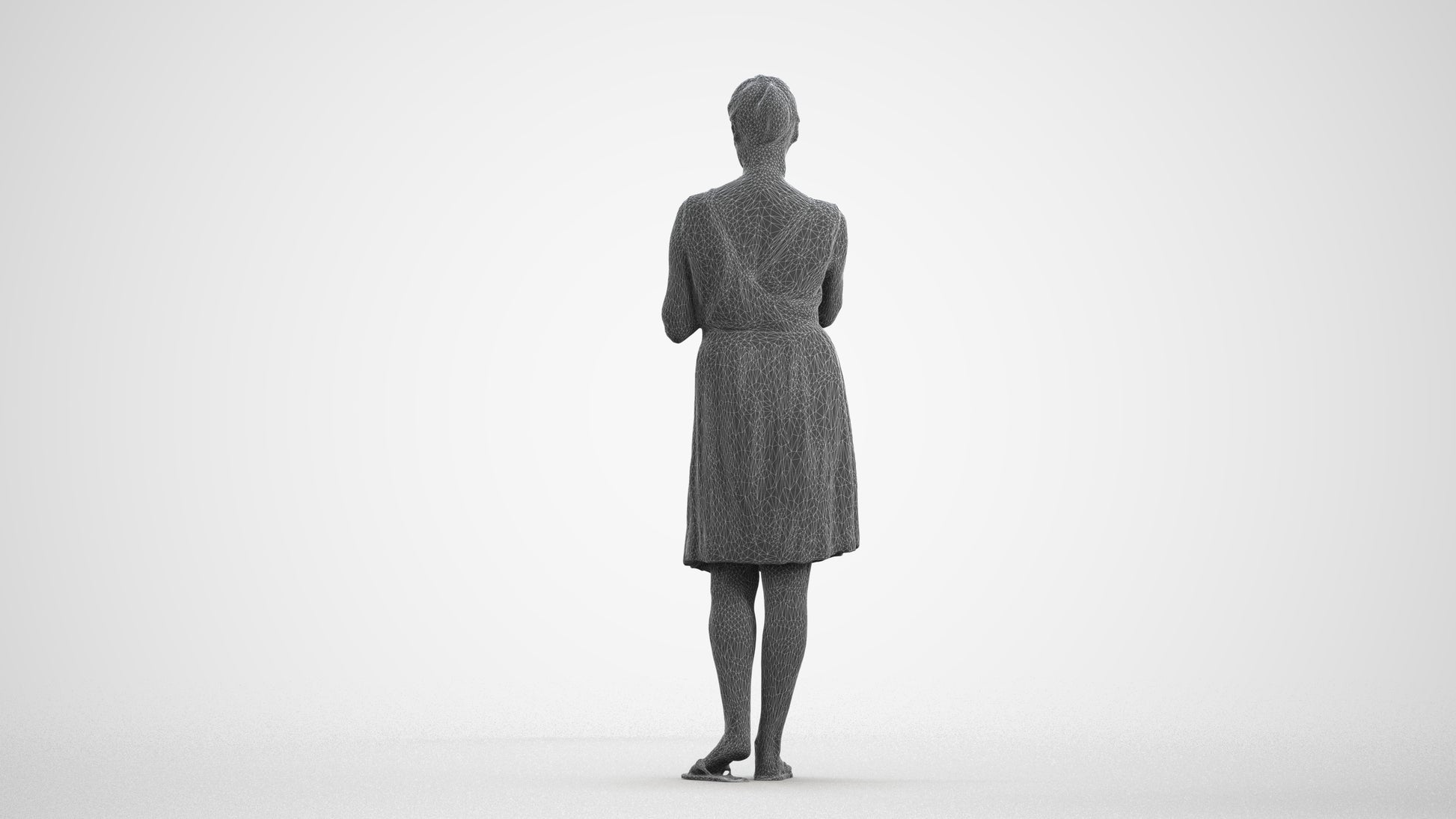 3D people model woman casual standing, scanned human for 3ds Max rendering, wireframe front view