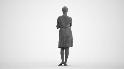 3D people model woman casual standing, scanned human for 3ds Max rendering, wireframe front view